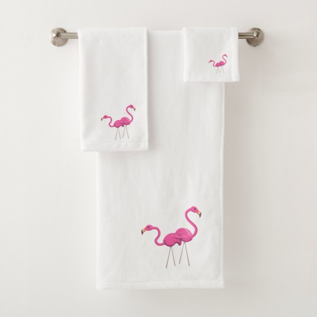 Zwei rosa Flamingos stehend Badhandtuch Set (Insitu)