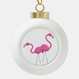Zwei rosa Flamingos stehend Keramik Kugel-Ornament