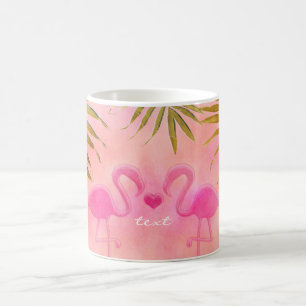 Zwei rosa Flamingos Wasserfarben Tropen-Kaffeetass Kaffeetasse