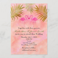 Zwei Rosa Flamingos Watercolor Einladungen für Hoc