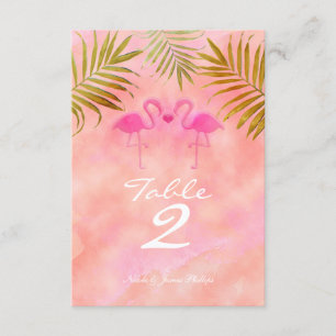Zwei rosa Flamingos Watercolor Tischnummer Card
