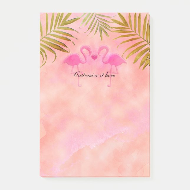 Zwei rosa Flamingos Watercolor Tropenposten Post-it Klebezettel (Vorderseite)