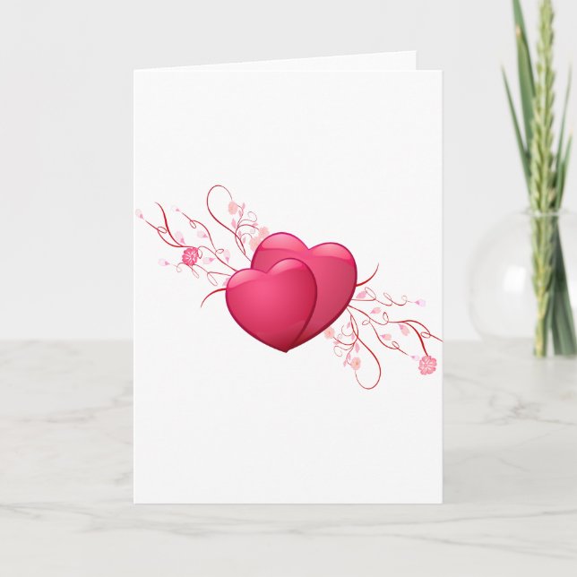 Zwei rosa Herzen Feiertagskarte (Vorderseite)