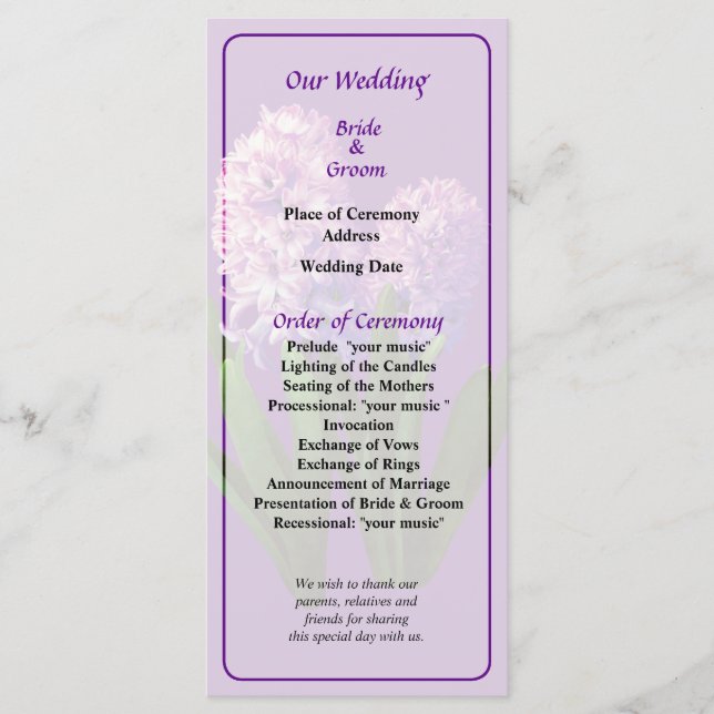 Zwei rosa Hyacinths Hochzeitsprogramme Programm (Vorderseite)
