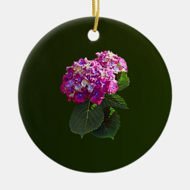 Zwei rosa Hydrangea Keramik Ornament (Vorne)