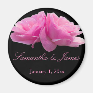 Zwei rosa Roses Persönliche Hochzeit Magnet
