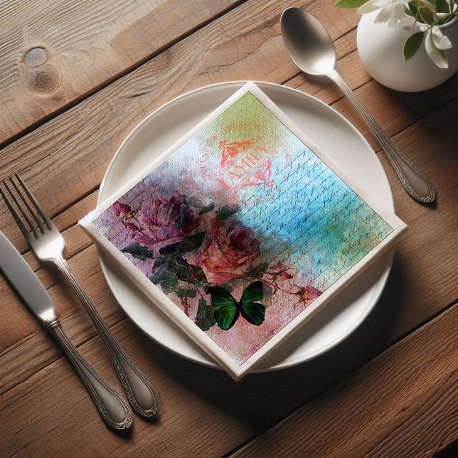 Zwei Rose Floral Family Ephemera Decoupage Serviette (Von Creator hochgeladen)