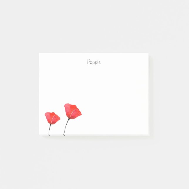 Zwei rote Aquarellfarben-Poppies Post-it Klebezettel (Vorderseite)