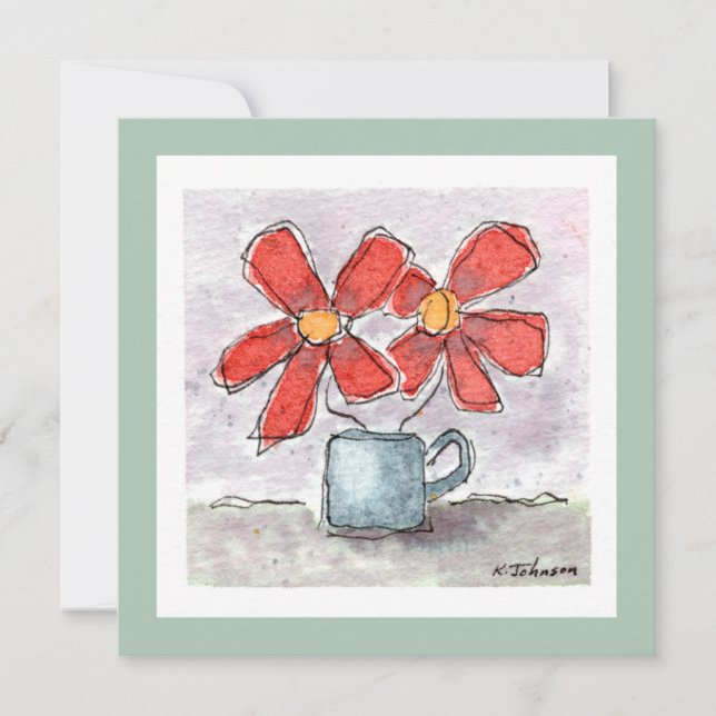 Zwei rote Blume Aquarellkarte Karte (Vorderseite)