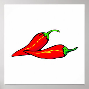 Zwei rote Chili-Paprikaschoten auf Seite Poster
