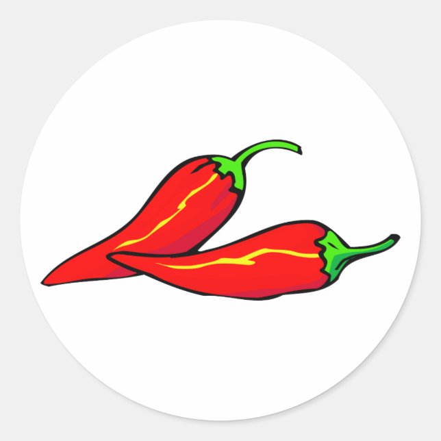 Zwei rote Chili-Paprikaschoten auf Seite Runder Aufkleber (Vorderseite)