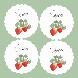 Zwei rote Erdbeeren mit Blättern & Blüten Obst Untersetzer