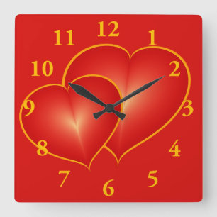 Zwei rote Herzen, moderne digitale Kunst Grafik Quadratische Wanduhr