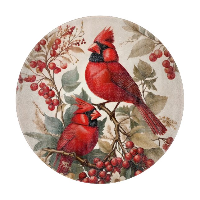Zwei Rote Kardinal - Vögel und Beeren Schneidebrett (Vorderseite)