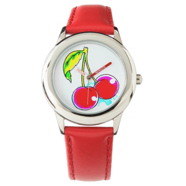 zwei rote Kirschen Armbanduhr (Vorderseite)