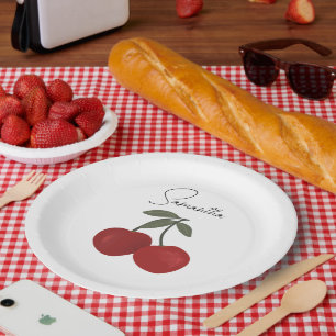 Zwei rote Kirschen Illustration   Süße Obstkunst  Pappteller