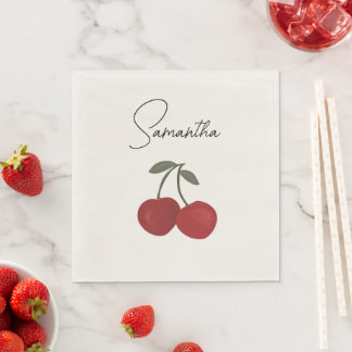 Zwei rote Kirschen Illustration | Süße Obstkunst Serviette