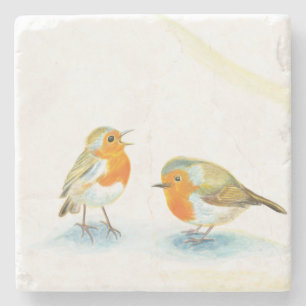 Zwei rote Robins im Winter Steinuntersetzer