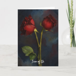 Zwei rote Rosen lieben zusammen Karte