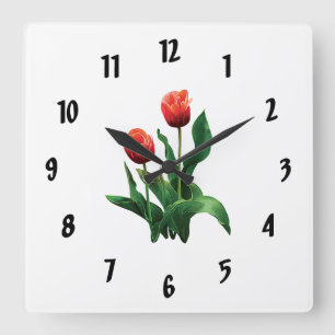 Zwei rote Tulips Quadratische Wanduhr