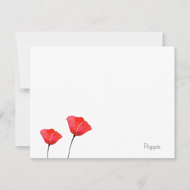 Zwei Rote Wasserfarben-Poppies Mitteilungskarte (Vorderseite)