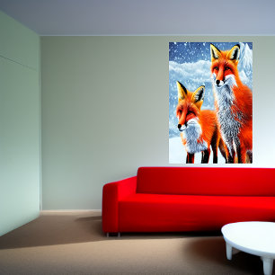 Zwei roter Fuchs im Schnee   AI Art Poster