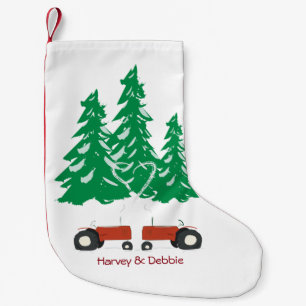 Zwei roter Traktor-WeihnachtsStrumpf Kleiner Weihnachtsstrumpf