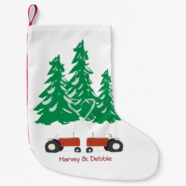 Zwei roter Traktor-WeihnachtsStrumpf Kleiner Weihnachtsstrumpf (Vorderseite)
