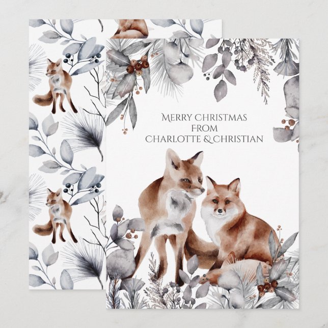 Zwei Rotfüchse Personalisiert Weihnachten Karte (Vorne/Hinten)