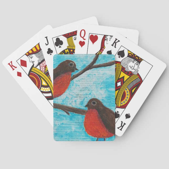 Zwei Rotkehlchen-Spielkarten Spielkarten (Rückseite)