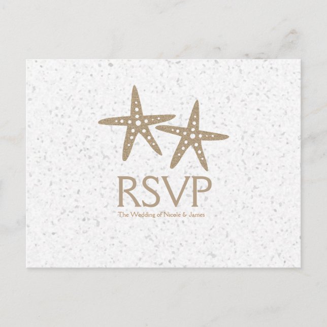 Zwei RSVP-Karten für Starfish Beach Einladungspostkarte (Vorderseite)
