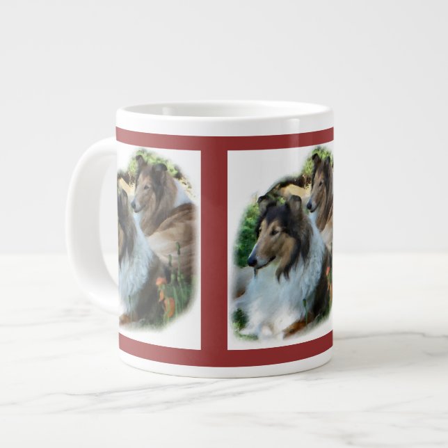 Zwei Sable Rough Collie Geschenke Jumbo-Tasse (Vorderseite Links)