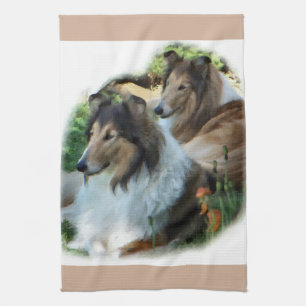 Zwei Sable Rough Collieses Kunstgeschenke Handtuch