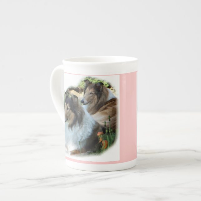 Zwei Sable Rough Collieses Kunstgeschenke Prozellantasse (Vorderseite Links)