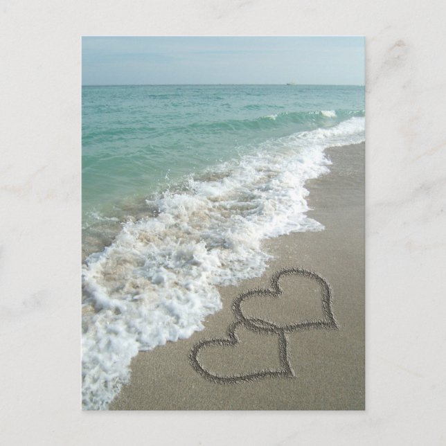 Zwei Sandhörer am Strand, romantischer Ozean Postkarte (Vorderseite)