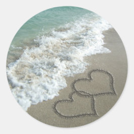 Zwei Sandhörer am Strand, romantischer Ozean Runder Aufkleber
