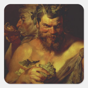 Zwei Satyrs (Öl auf Platte) Quadratischer Aufkleber