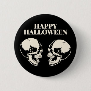 Zwei Schädel lachen Frohes Halloween Button