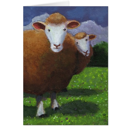 Zwei Schafe: Acrylmalerei: Jahrestag Karte
