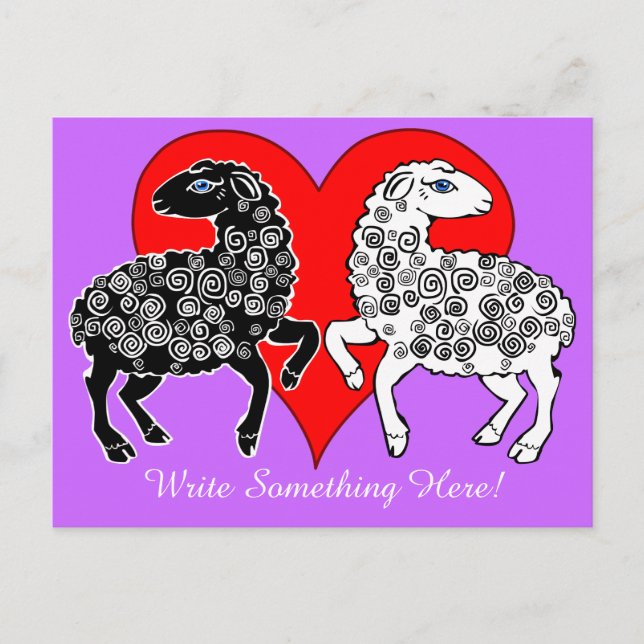 Zwei Schafe Schwarz-weiß Big Red Heart Personalisi Postkarte (Vorderseite)