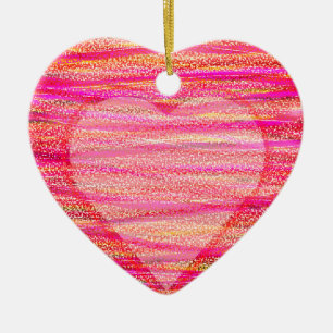 Zwei schattierte rote Herzen an einem Valentinstag Keramik Ornament
