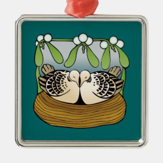 Zwei Schildkrötetauben Silbernes Ornament