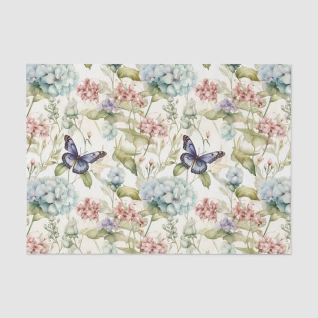 Zwei Schmetterlinge auf Blumenmuster-Dekoupage Seidenpapier (Vorderseite)