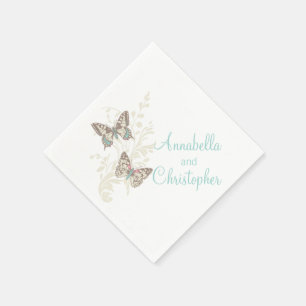 Zwei Schmetterlinge Hochzeit aquamarine weiße Serv Serviette