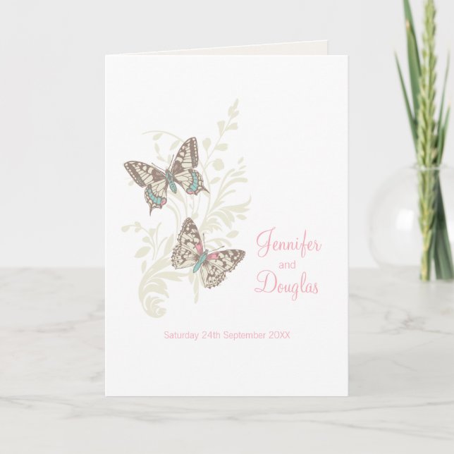 Zwei Schmetterlinge rosa, weiße Hochzeitsprogramme Programm (Vorderseite)