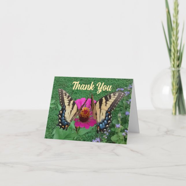 Zwei Schmetterlinge teilen Pink Zinnia Dankeschön  Dankeskarte (Vorderseite)