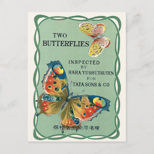 Zwei Schmetterlinge Vintage Japanisches Seidenetik Postkarte