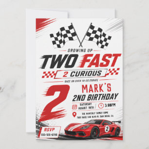 Zwei schnell 2 neugierig Rennwagen 2. Geburtstag Einladung