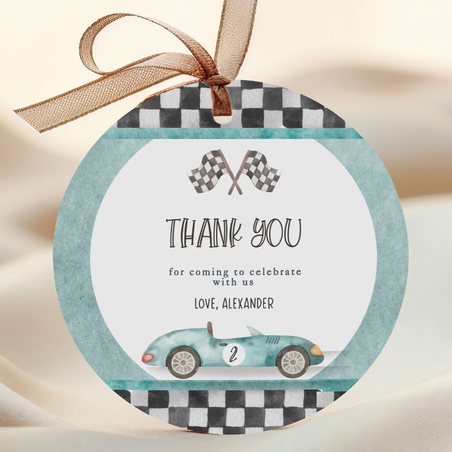 Zwei schnelle 2. Geburtstag wachsen Runder Aufkleber (Growing Up Two Fast race car 2nd birthday round party sticker)