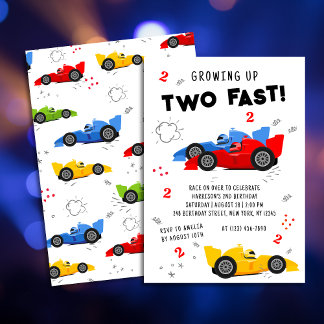 Zwei schnelle 2. Geburtstagskinder Racing Cars Einladung